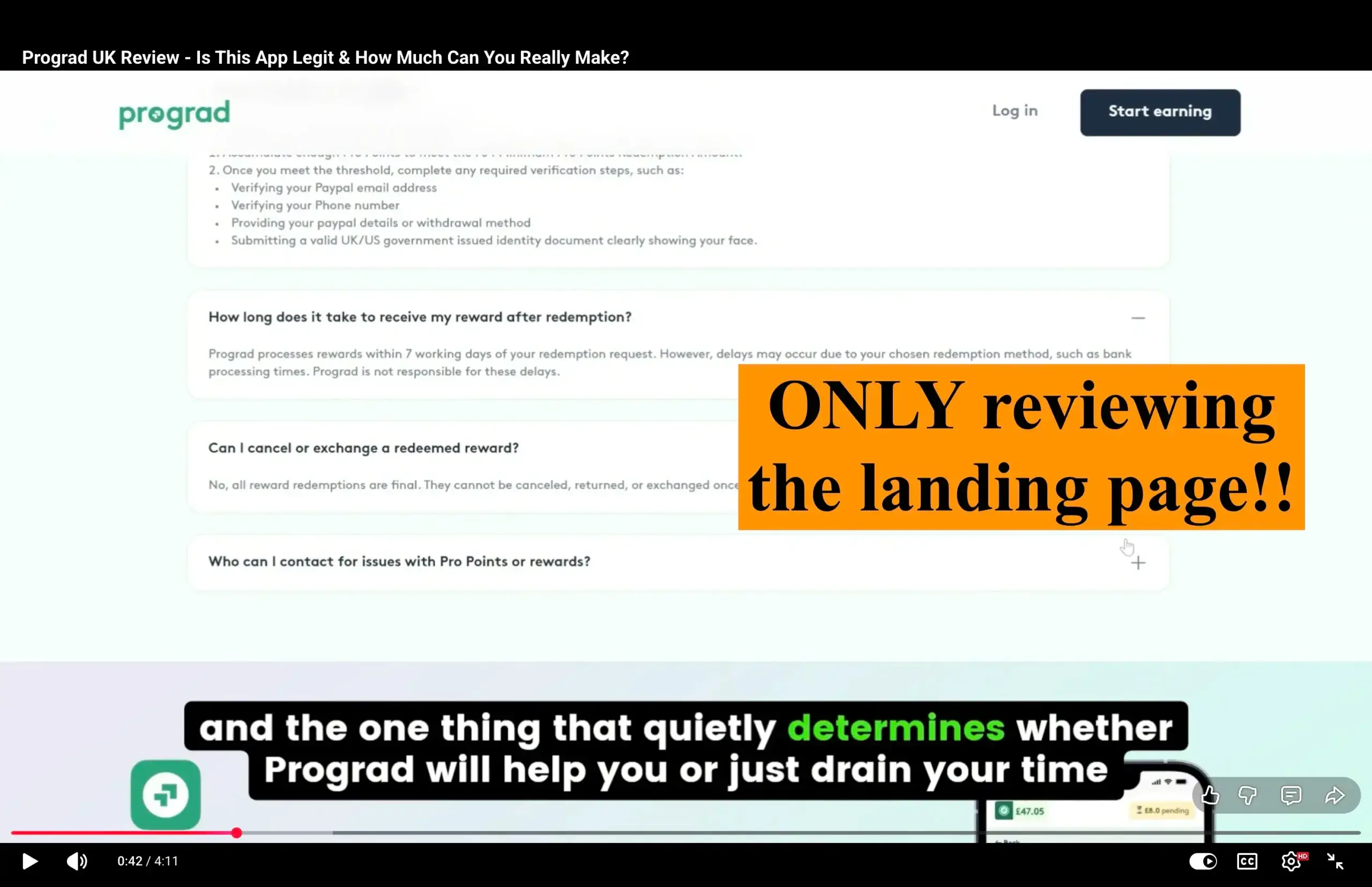 An AI YouTube review video analyzing only a brand’s landing page instead of using the actual product