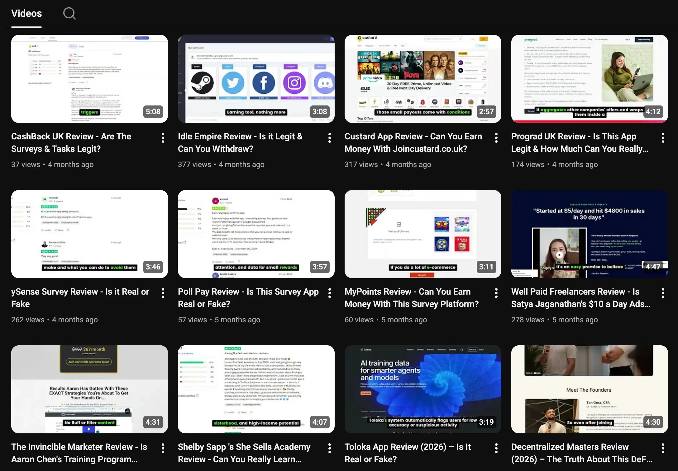Another example of an AI review YouTube channel mass-producing brand keyword videos without real product testing
