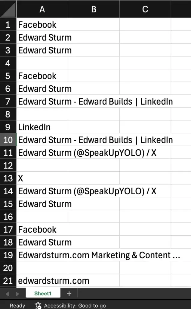 Using Microsoft Excel to count how many images appear in Google Images. By counting the empty rows, I can count number of images.