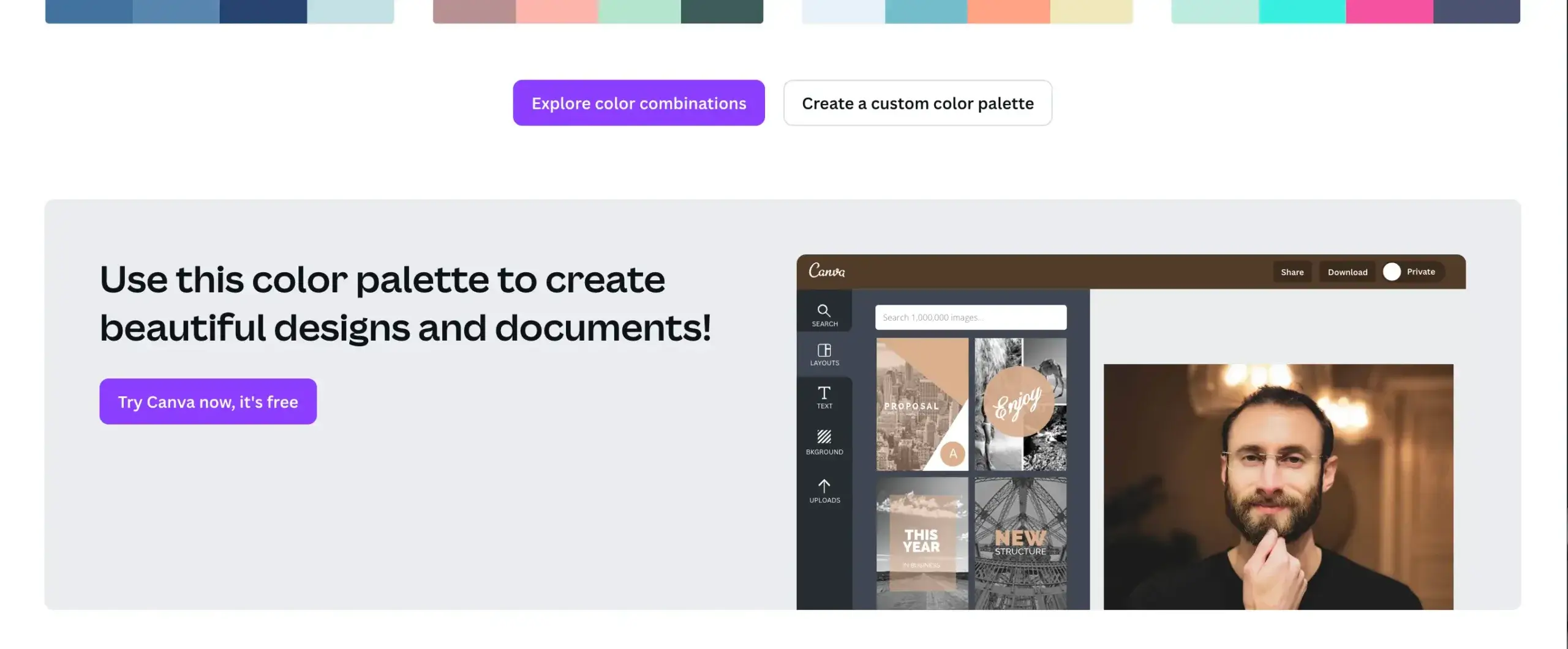 Canva's Color Palette Generator - simple linkable asset - below the fold.