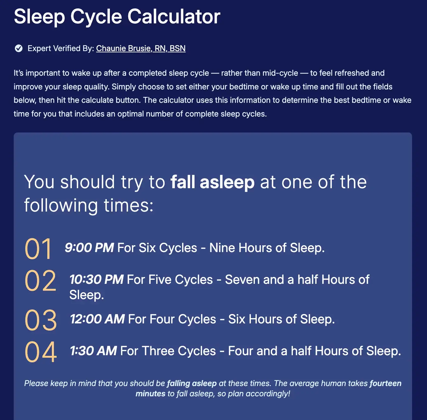 Sleepyti.me Sleep Cycle Calculator - after calculating - simple viral linkable asset.
