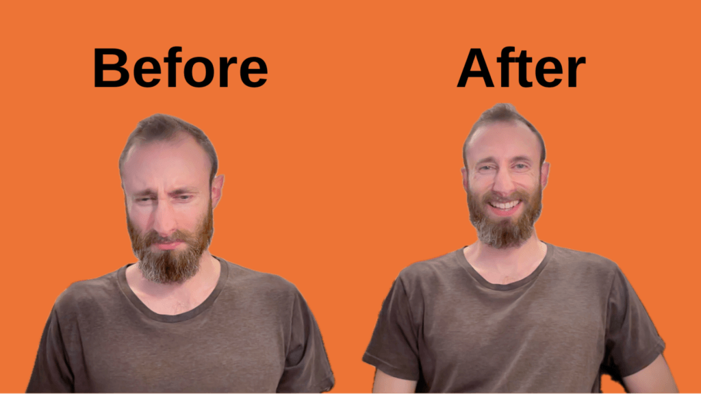Edward Sturm frowning under “Before” and smiling under “After” on an orange background, illustrating how simplifying landing pages can double conversions.