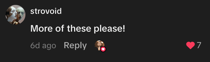 Viewer comment saying “More of these please!” on Edward Sturm’s before-and-after conversion video.