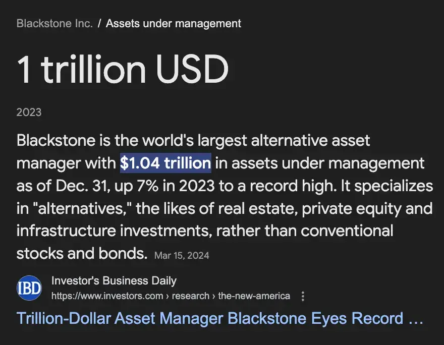 Blackstone assets under management - $1.04 trillion.