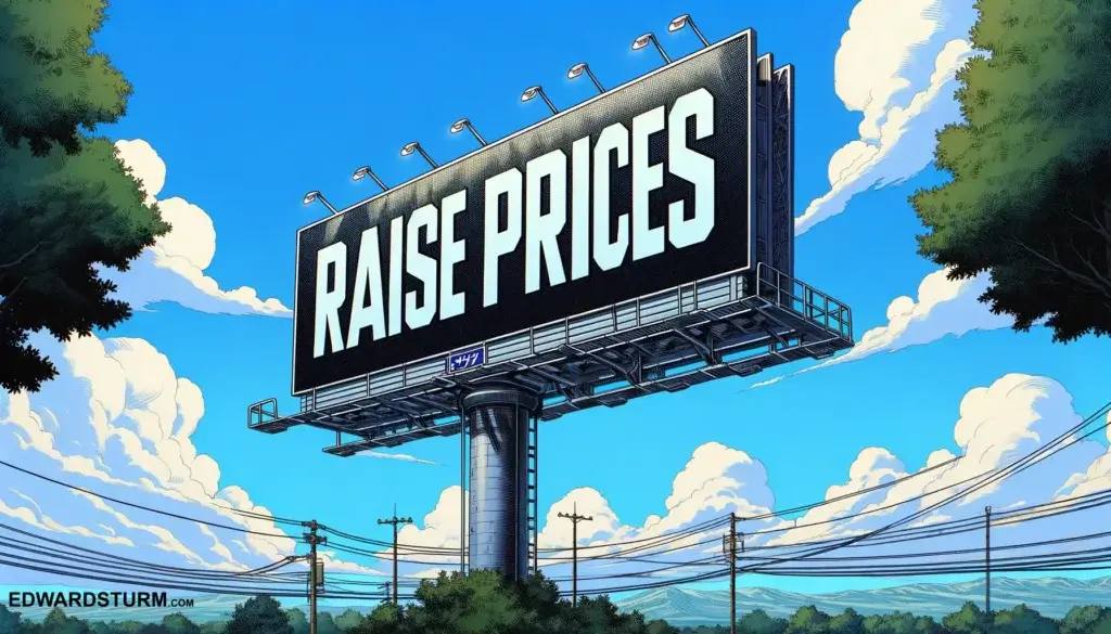 "Raise Prices" on a spanning and beautiful billboard.