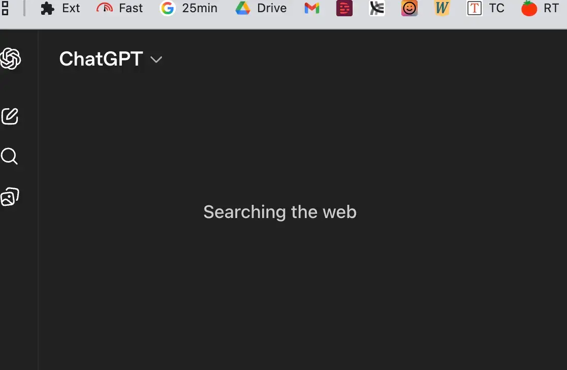 ChatGPT interface showing “searching the web” when researching a company or reviews before buying