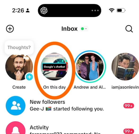 "On this day" on TikTok - how to choose it from the TikTok interface - go to Inbox and click it in the top.