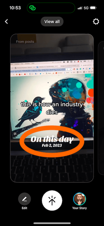 "On this day" on TikTok - how it looks on a video.