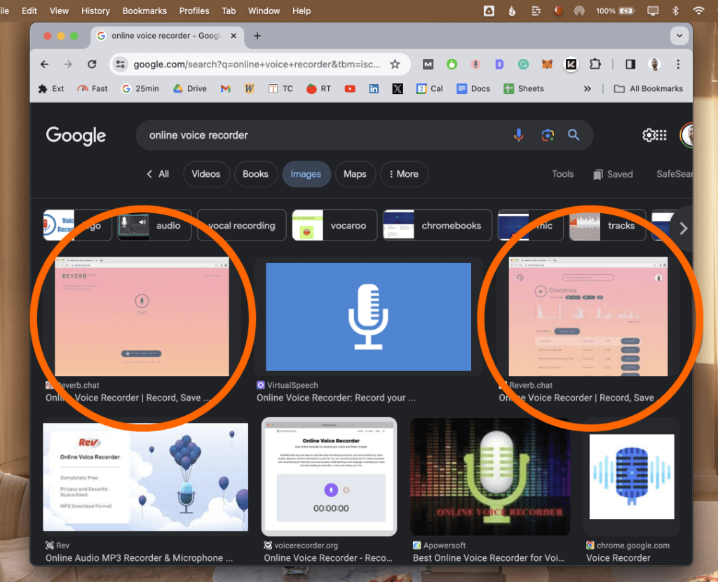 Google Images, when you search Online Voice Recorder, shows our app, Reverb, because I added extra text to the filenames and alt text