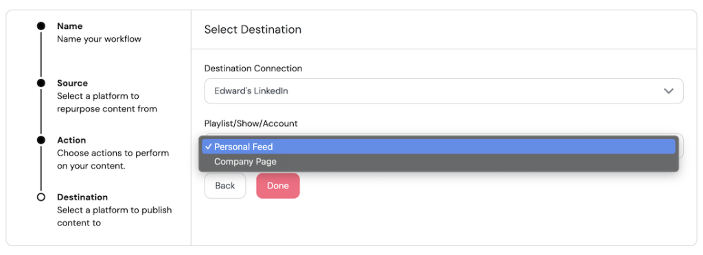 Setting up a content automation so my videos automatically release to LinkedIn from TikTok. This works with all social media platforms.