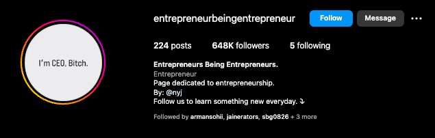 Entrepreneurbeingentrepreneur Instagram growth using high-frequency posting