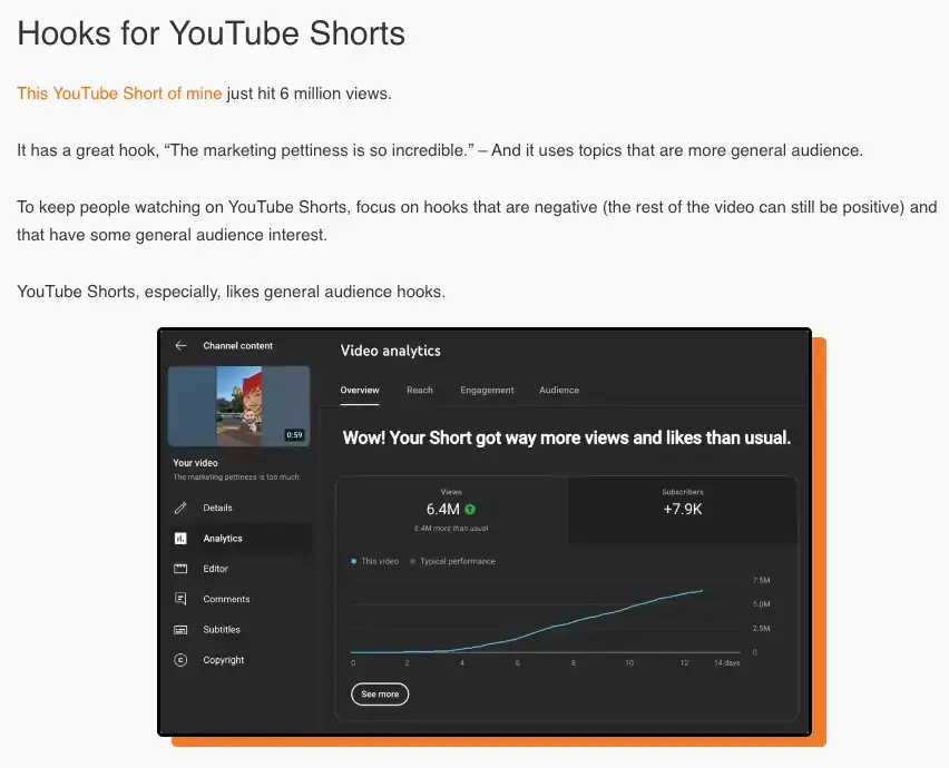 Adding a section on hooks for YouTube Shorts to the article.