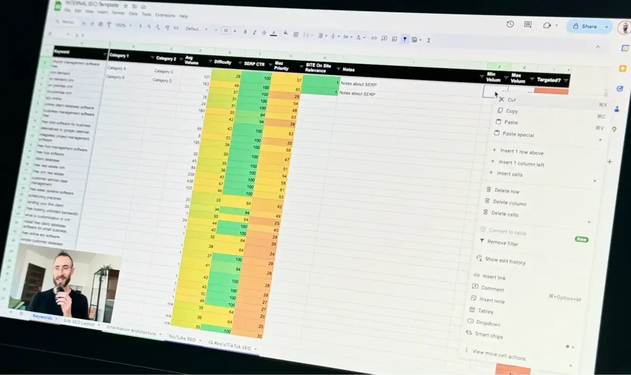 A screenshot of the Compact Keywords program - from the lesson on The Keywords tab of the Internal SEO Template.