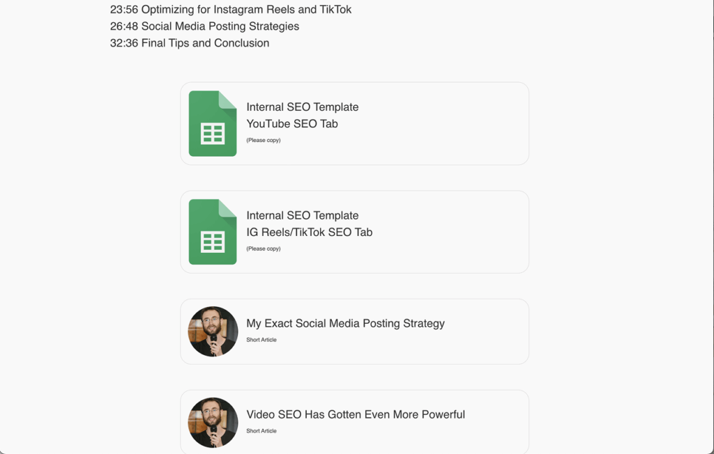 Screenshot from the Compact Keywords - Video SEO - area.