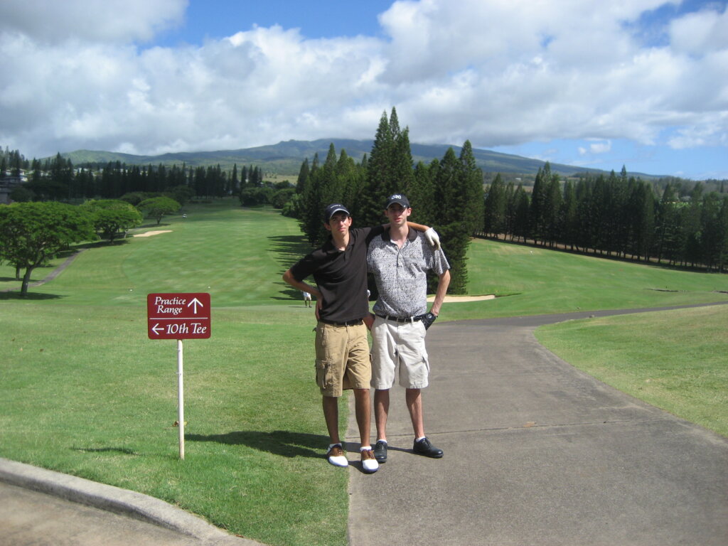 Edward Sturm and his brother, golfing at Kapalua Golf- The Plantation Course in Maui, Hawaii in 2010.