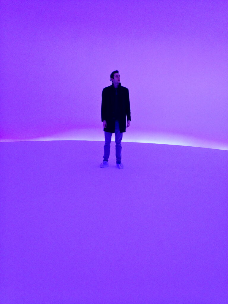 Edward Sturm at the Doug Wheeler purple dome infinity room exhibit in NYC, 2014.