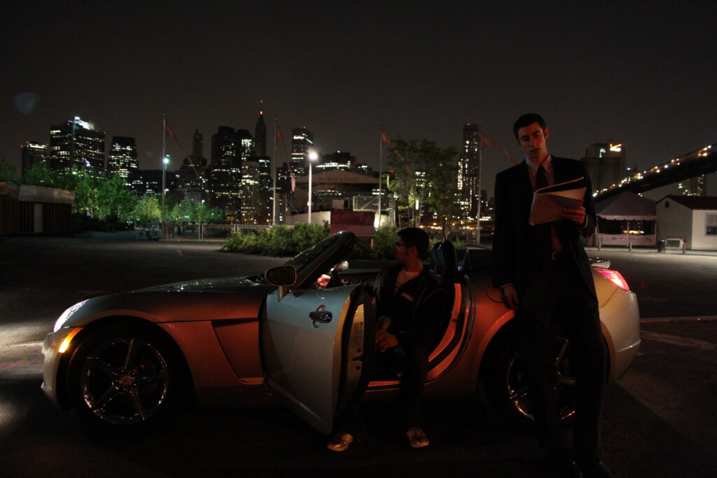 Edward Sturm and Michael Sorace before doing their notorious "Manhattan Lap." Photo in Brooklyn Bridge Park in 2010.