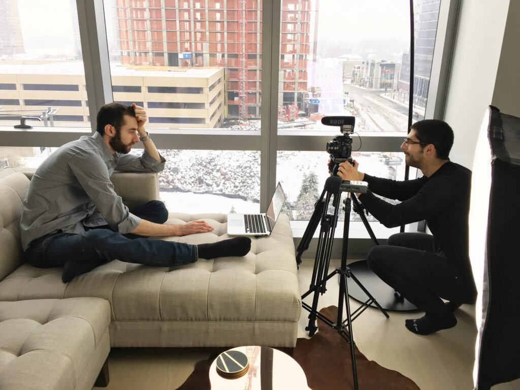 Edward Sturm filming during Winter with Michael Sorace in Fort Lee, New Jersey in 2017.