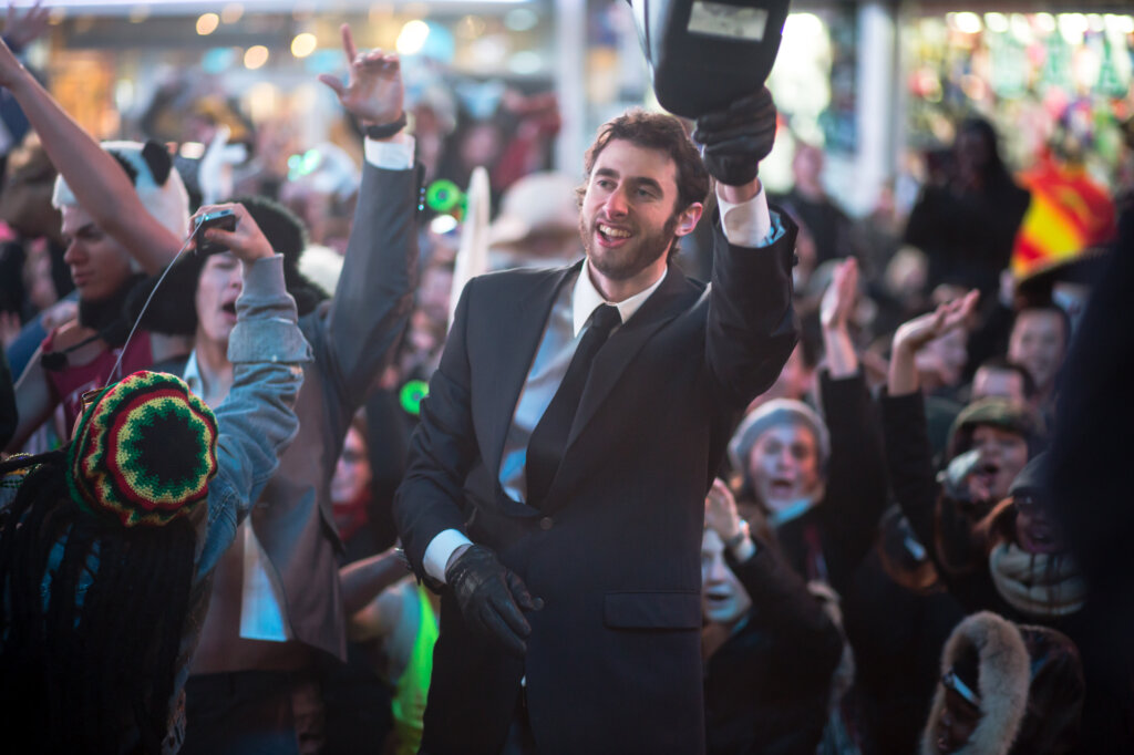 Edward Sturm during the filming of his viral video, "NYC Harlem Shake" in Times Square. Photo from 2013.