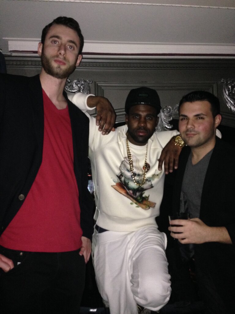 Edward Sturm with Brett Cohen and singer, Jason Derulo, at an album release party at Up & Down nightclub in NYC, 2014.