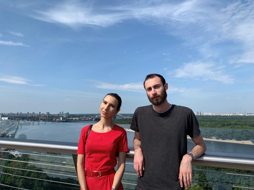 Edward Sturm with Anna Sofija overlooking the Dnieper River in Kyiv, Ukraine in 2019.