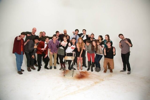 Edward Sturm with his cast and crew from Millennial High Art: Michael Sorace, David Labuguen, Eva Maria, Justin Hintzen, Rick Steinberger, Chris Bianrosa, Tom Smith, Alecia Eberhardt, Brett Cohen, Dan Avery, and Zach Hannah. Taken in New Jersey, 2014.