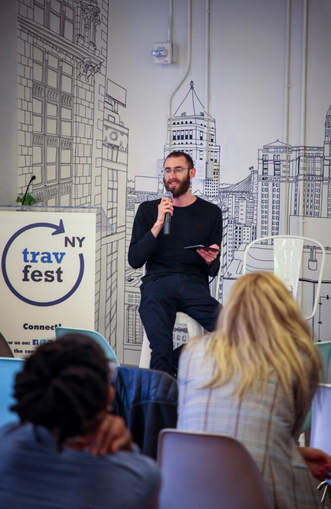 Edward Sturm speaking about blockchain at the Trav Fest Conference in NYC in 2018.