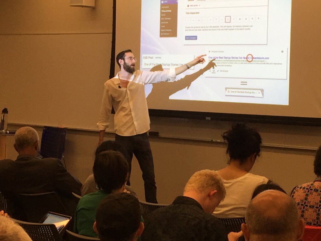 Edward Sturm instructing a large class on SEO at the Times Square Microsoft offices in 2017.