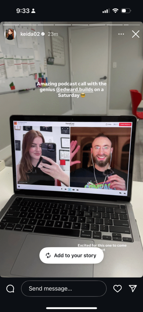 Edward Sturm and Keida Dervishi recording an episode of The Edward Show. "Making Millions With Insane High Frequency Posting - Keida Dervishi" - Episode 606 - March, 2025.