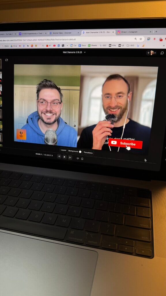 Edward Sturm and Matt Diamante recording an episode of The Edward Show. "Making SEO Viral - Matt Diamante" - Episode 624 - March, 2025.