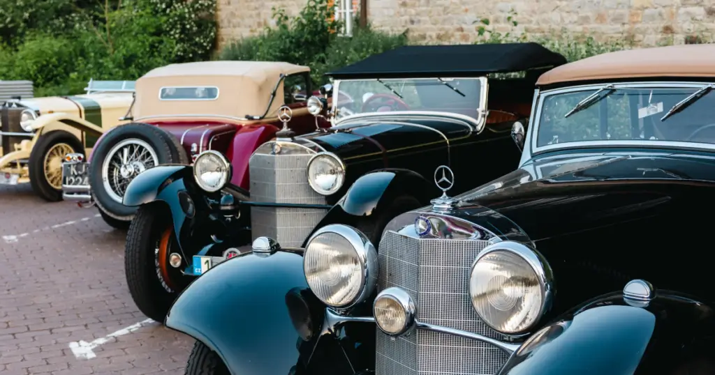 A collection of classic automobiles.