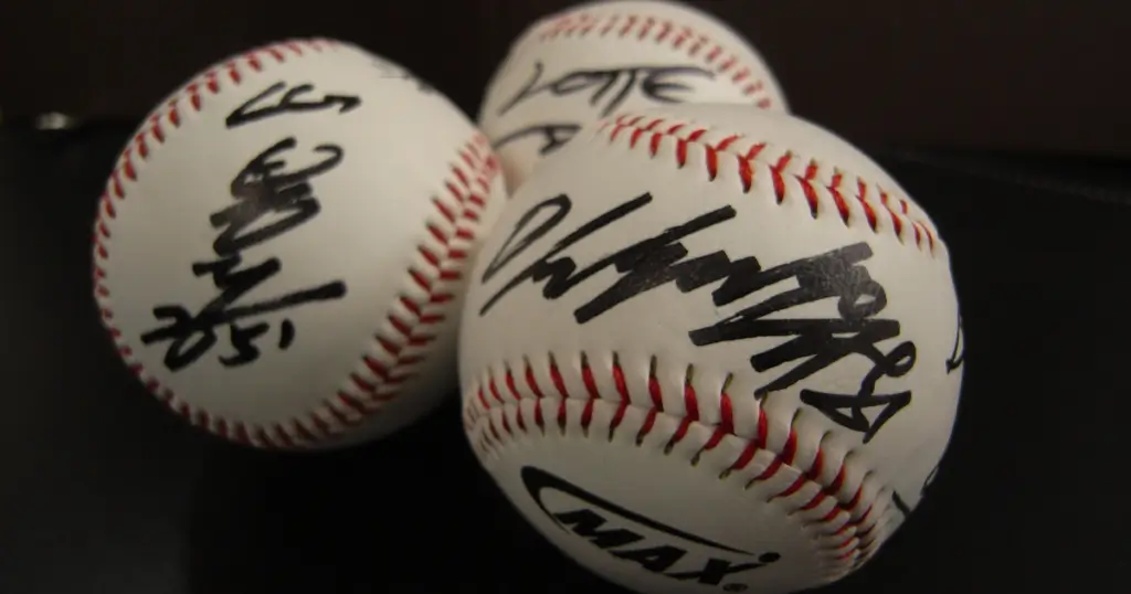 Signed baseballs.