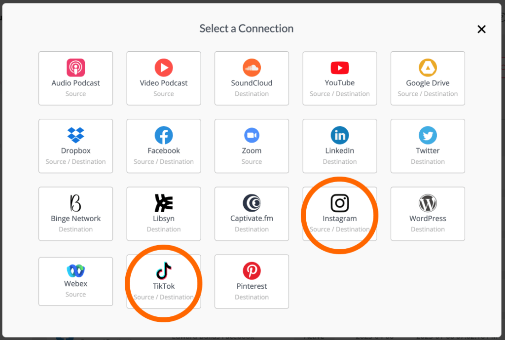 Select your connections: TikTok and Instagram.