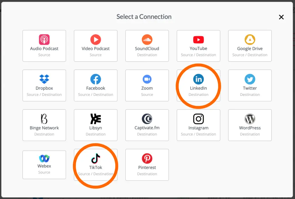 Select your connections: TikTok and LinkedIn.