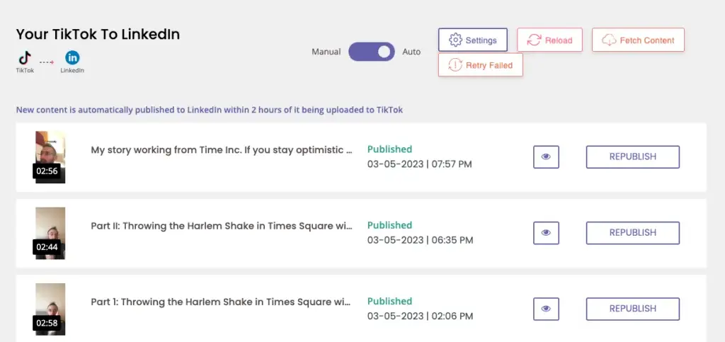 A workflow for TikTok videos being released as LinkedIn videos.