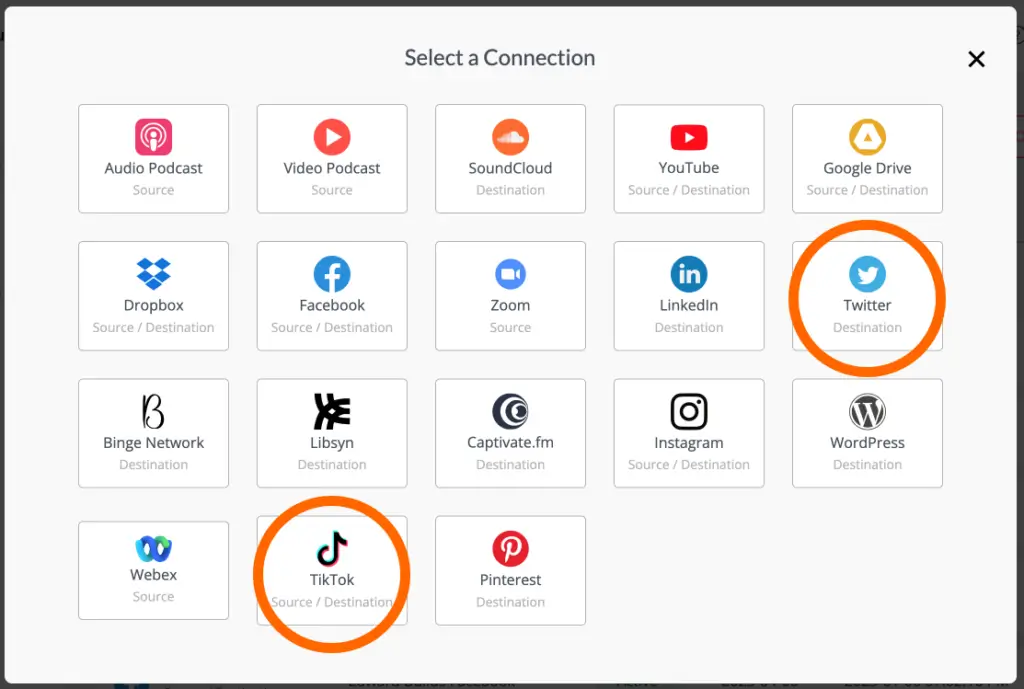 Select your connections: TikTok and Twitter.