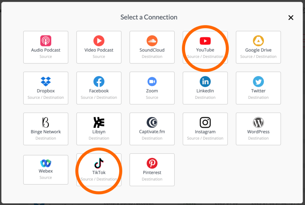 Select your connections: TikTok and YouTube.