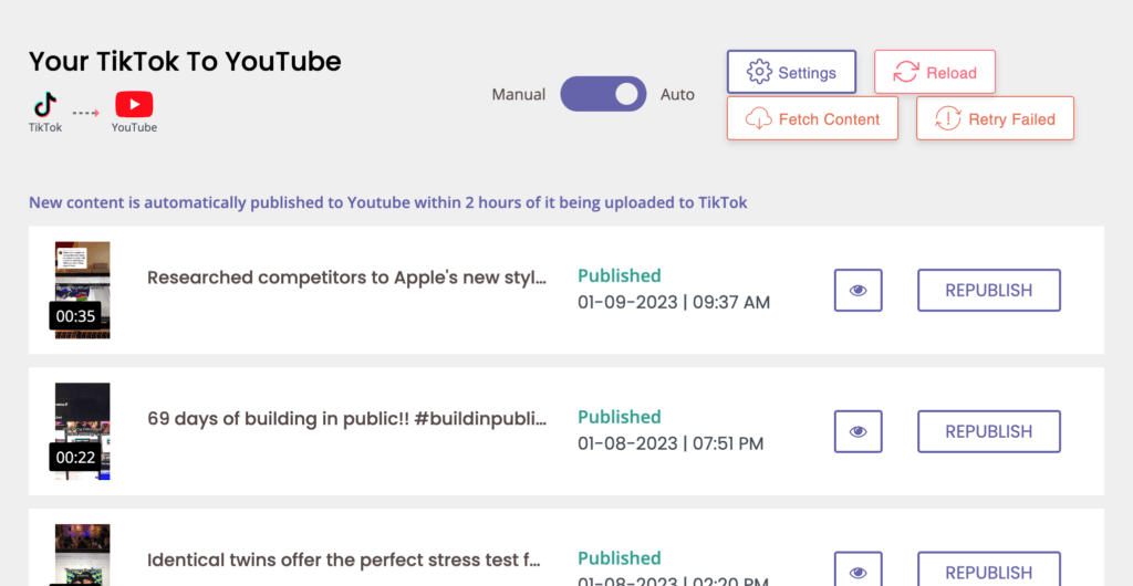 A workflow for TikTok videos being released as YouTube Shorts.